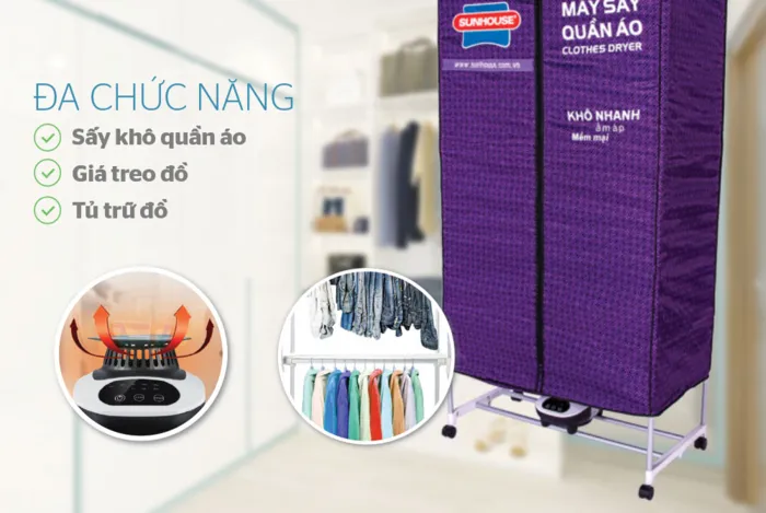 Máy sấy quần áo Sunhouse có giá thành cao hơn phân khúc nhưng chất lượng cũng tốt hơn